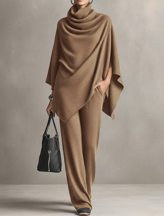 Norma | Cowl Neck Cape Top and Wide-Leg Trouser Set