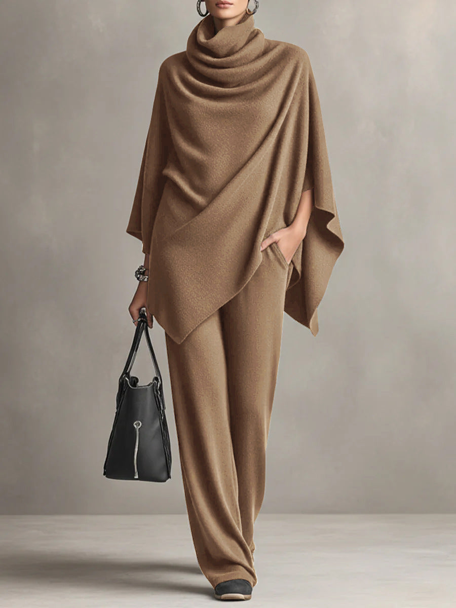 Norma | Cowl Neck Cape Top and Wide-Leg Trouser Set