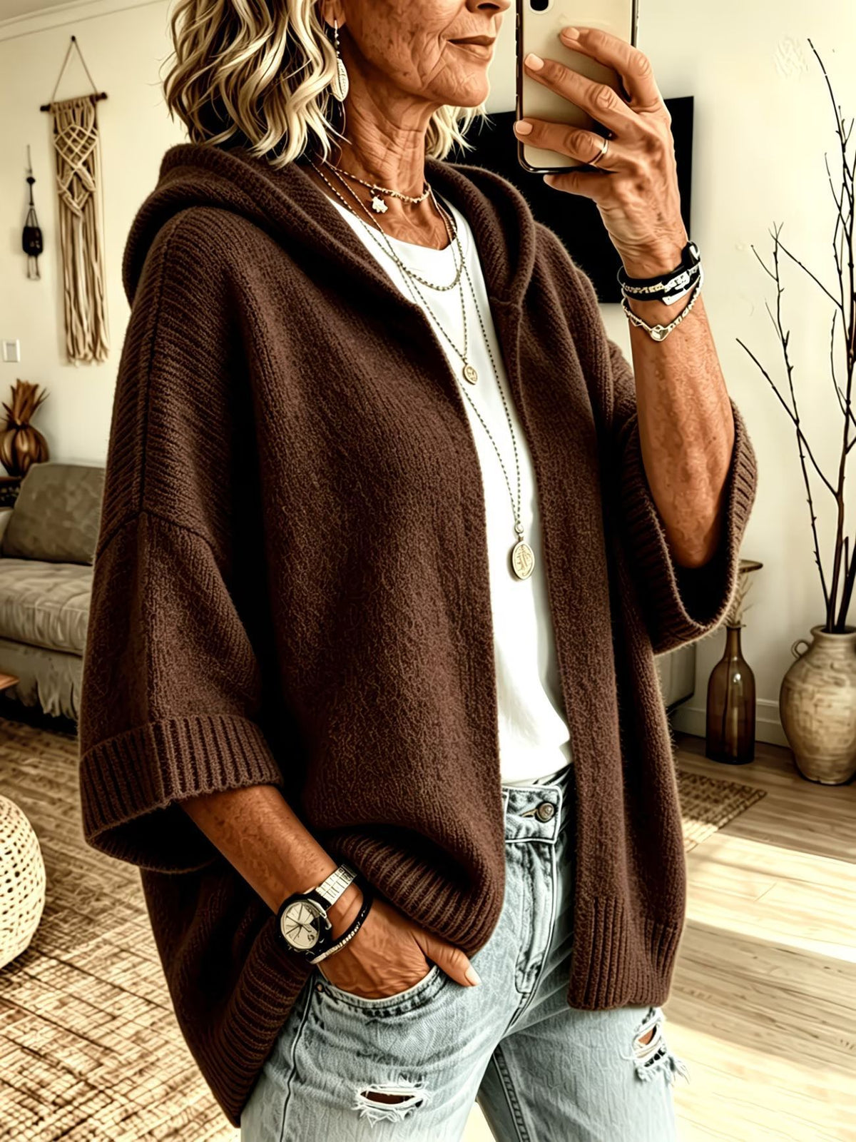 Jane Hooded Batwing Knit Cardigan