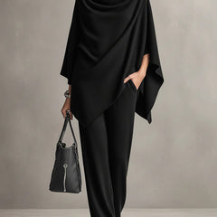 Norma | Cowl Neck Cape Top and Wide-Leg Trouser Set
