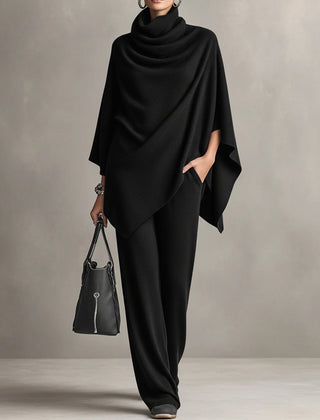 Norma | Cowl Neck Cape Top and Wide-Leg Trouser Set