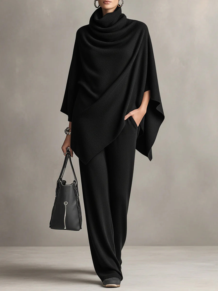 Norma | Cowl Neck Cape Top and Wide-Leg Trouser Set