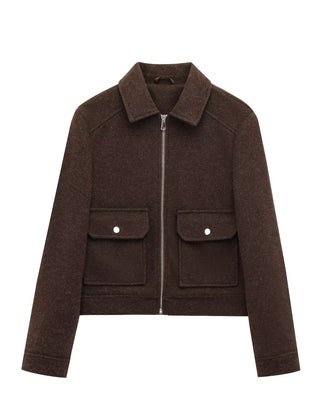 Kathryn Wool Look Zip Jacket with Flap Pockets