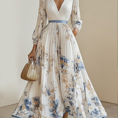 Rosemarie | Floral Pleated V-Neck Maxi Dress