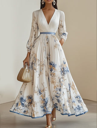 Rosemarie | Floral Pleated V-Neck Maxi Dress