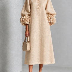 Belinda | Rosette Cuff Button Midi Dress