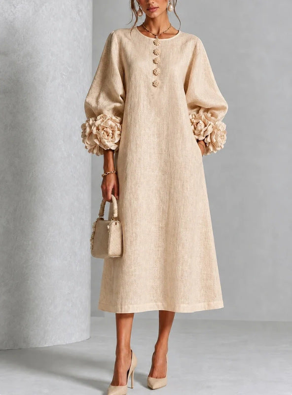 Belinda | Rosette Cuff Button Midi Dress