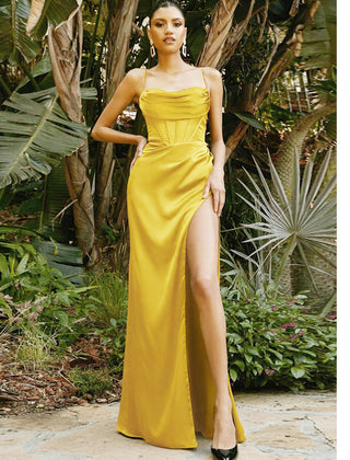 Natalie Satin Cowl Neck Maxi Dress with Side Split