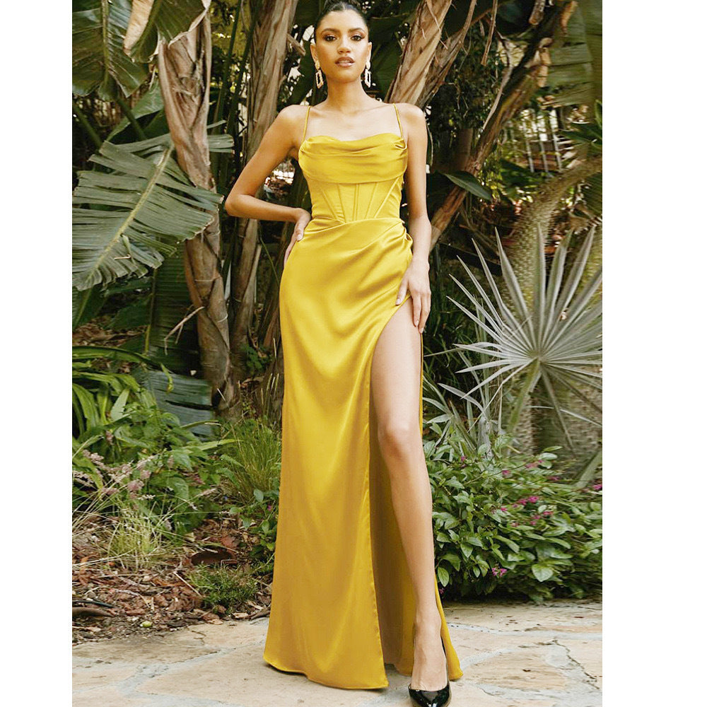 Natalie Satin Cowl Neck Maxi Dress with Side Split