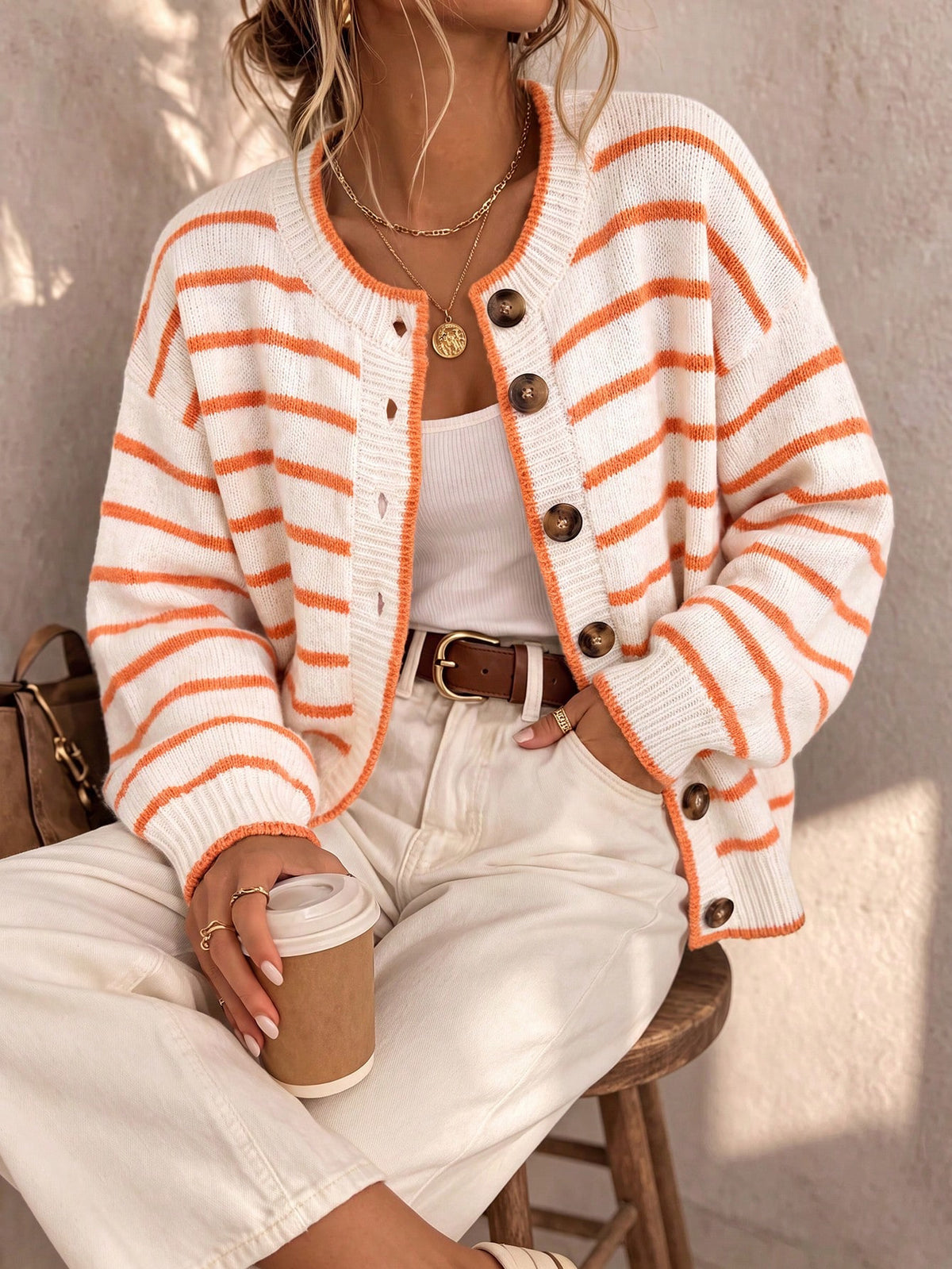Trish | Striped Button Front Knit Cardigan