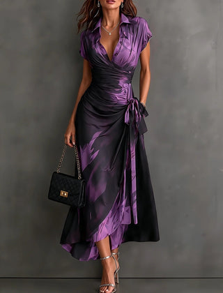 Kirsten Abstract Print Wrap Maxi Dress with Collar