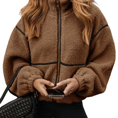 Kirsty Teddy Zip Jacket with Contrast Piping