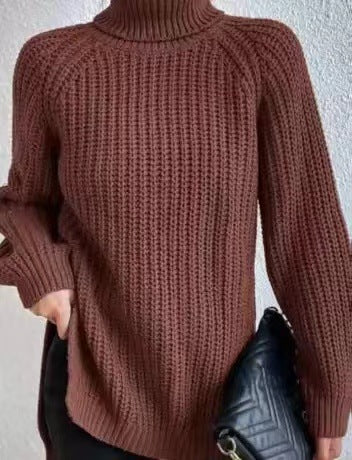Shona Chunky Roll Neck Longline Jumper in Rosewood