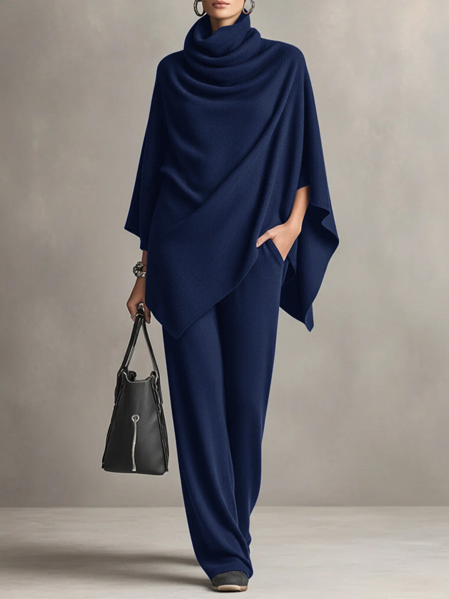 Norma | Cowl Neck Cape Top and Wide-Leg Trouser Set