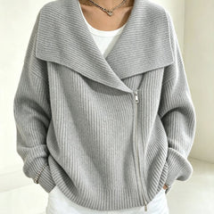Linda Wide Lapel Double-Zip Knit Cardigan