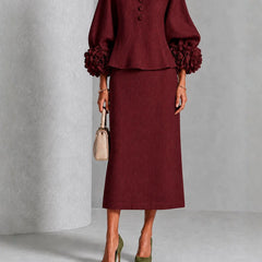 Rosemary | Rose Sleeve Top and Pencil Skirt Set