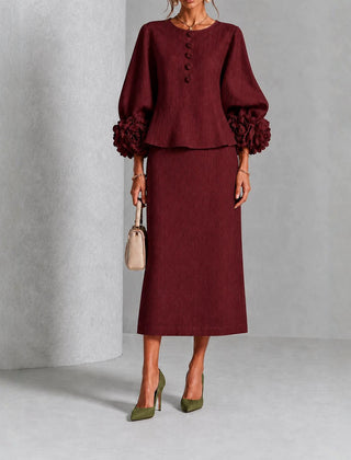 Rosemary | Rose Sleeve Top and Pencil Skirt Set