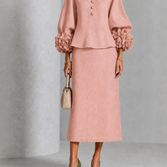 Rosemary | Rose Sleeve Top and Pencil Skirt Set