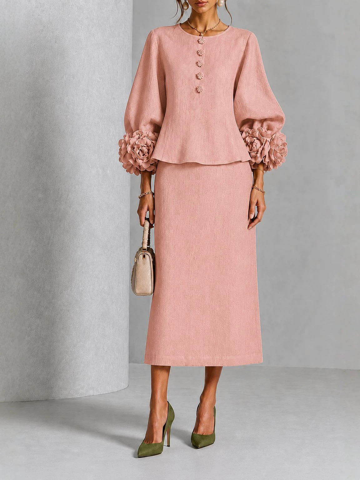 Rosemary | Rose Sleeve Top and Pencil Skirt Set