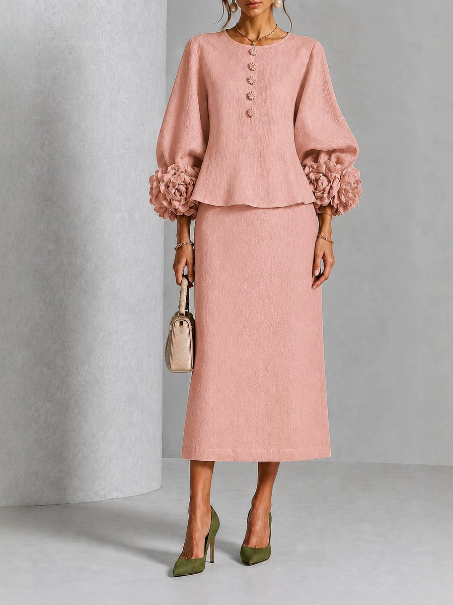 Rosemary | Rose Sleeve Top and Pencil Skirt Set