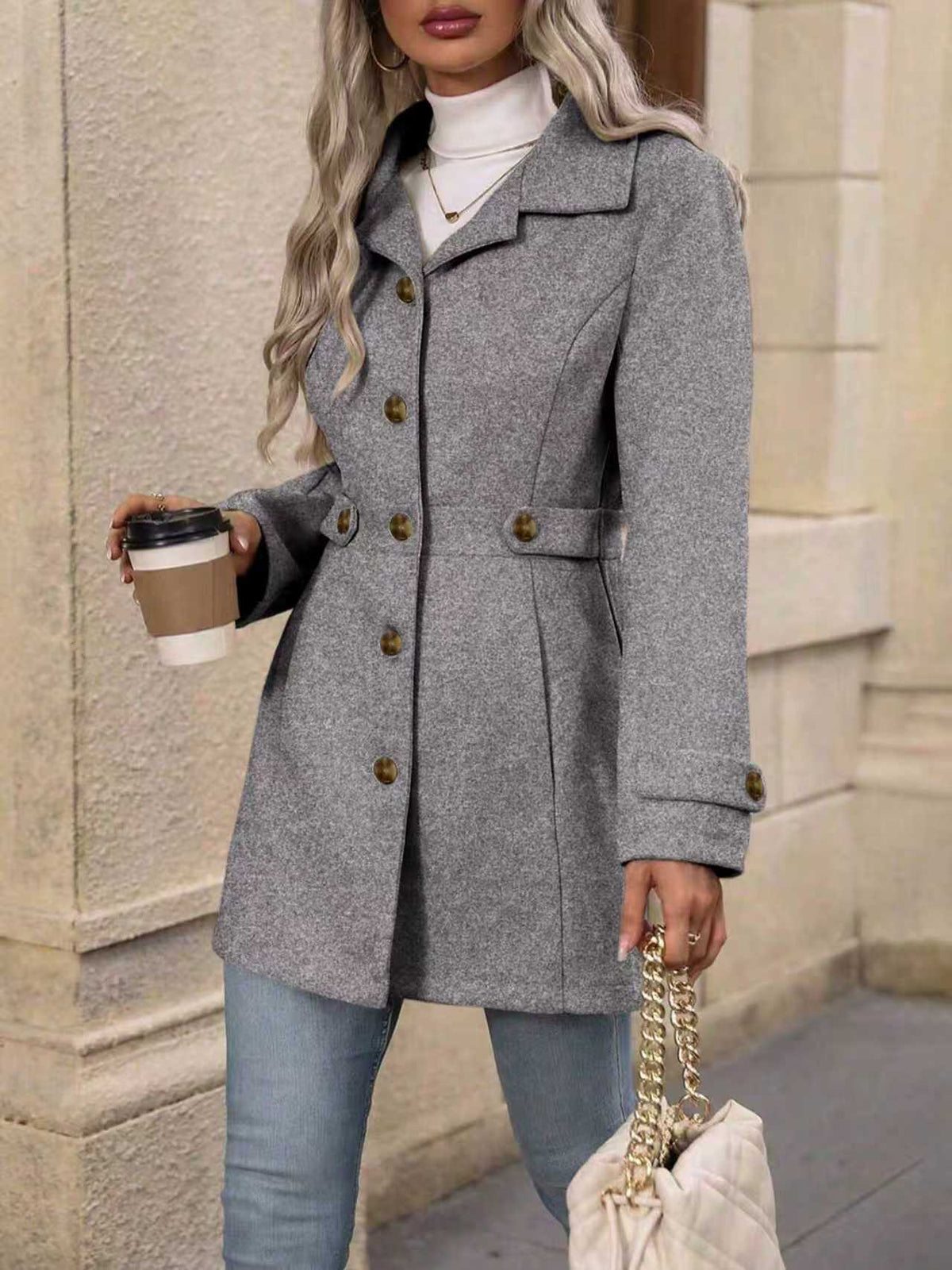 Jayne Tailored Wool Look Button Coat
