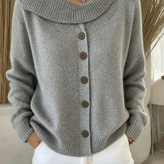 Glynis Wide Collar Button Front Knit Jumper