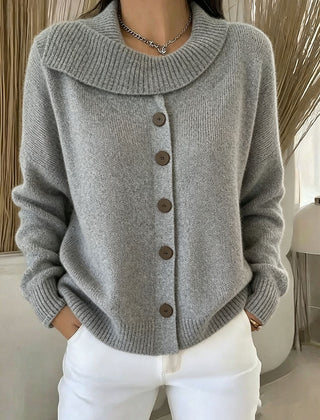 Glynis Wide Collar Button Front Knit Jumper