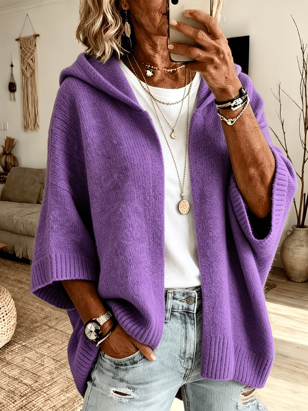 Jane Hooded Batwing Knit Cardigan