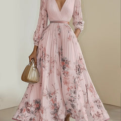 Rosemarie | Floral Pleated V-Neck Maxi Dress