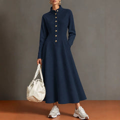 Sandie Stand Collar Button Maxi Dress