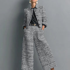 Lois | Tweed-Look Cropped Jacket and Wide-Leg Trouser Set