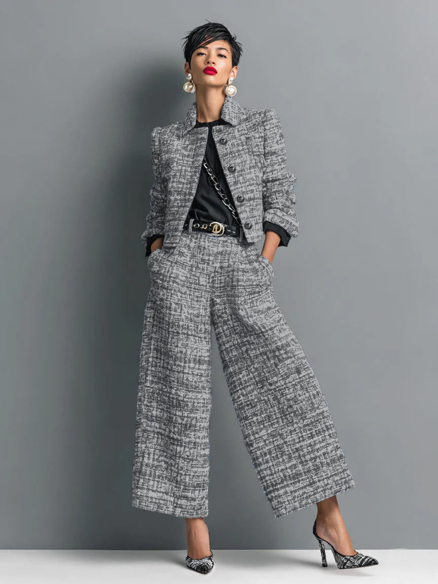 Lois | Tweed-Look Cropped Jacket and Wide-Leg Trouser Set
