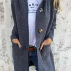 Freda | Long Hooded Button Knit Cardigan