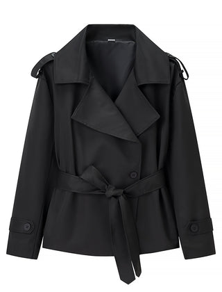 Kim Short Tie Belt Jacket with Wide Lapels