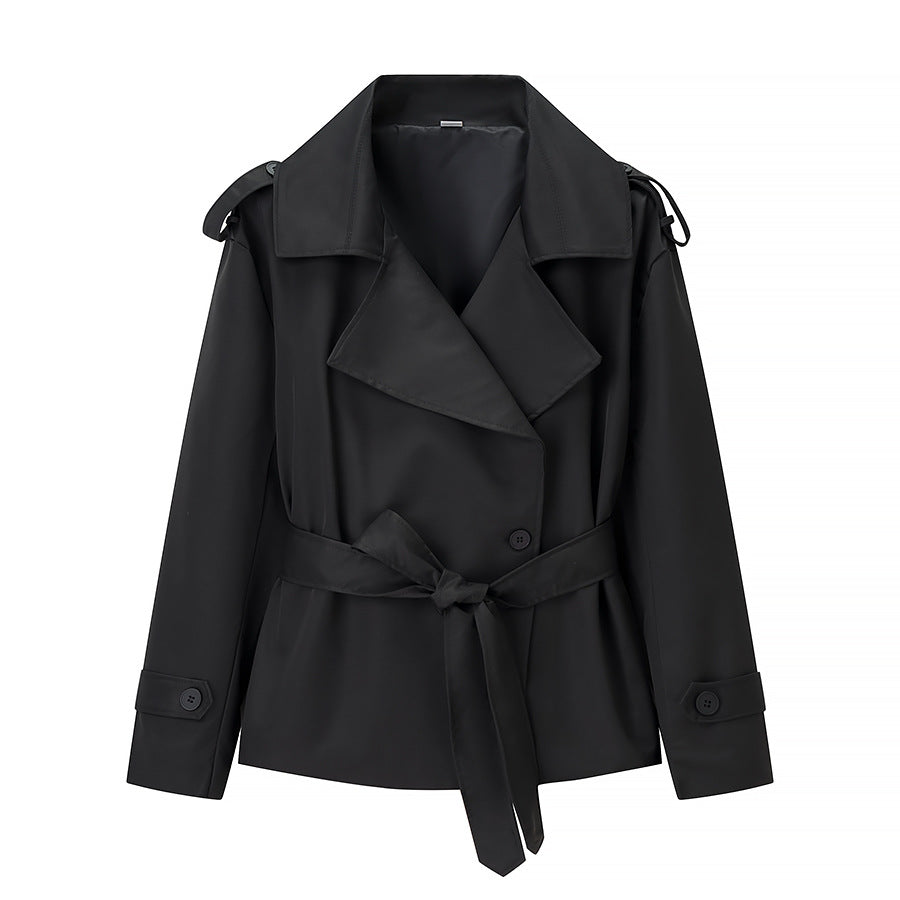 Kim Short Tie Belt Jacket with Wide Lapels
