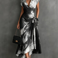 Kirsten Abstract Print Wrap Maxi Dress with Collar