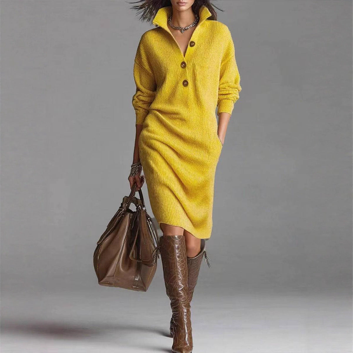 Deirdre | Polo Collar Knit Jumper Dress
