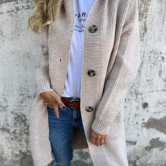 Freda | Long Hooded Button Knit Cardigan