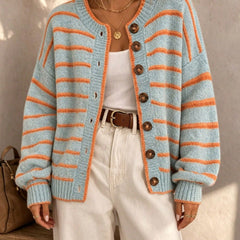 Trish | Striped Button Front Knit Cardigan