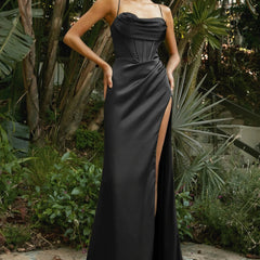 Natalie Satin Cowl Neck Maxi Dress with Side Split