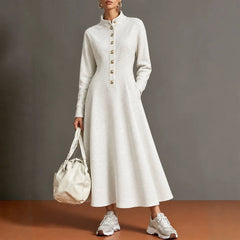 Sandie Stand Collar Button Maxi Dress