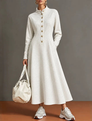 Sandie Stand Collar Button Maxi Dress