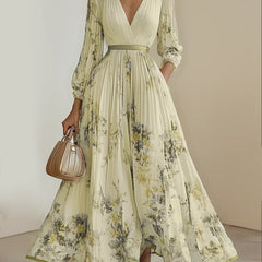 Rosemarie | Floral Pleated V-Neck Maxi Dress