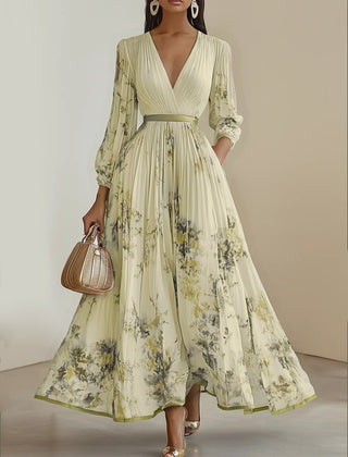 Rosemarie | Floral Pleated V-Neck Maxi Dress