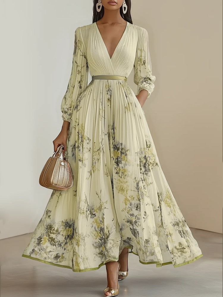 Rosemarie | Floral Pleated V-Neck Maxi Dress