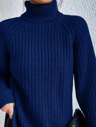 Shona Chunky Roll Neck Longline Jumper in Navy