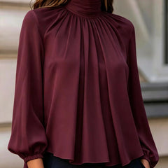Patsy | High Neck Pleated Blouse with Balloon Sleeves