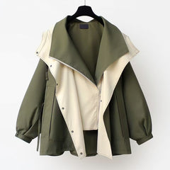 Della Hooded Contrast Zip Jacket in Khaki Green