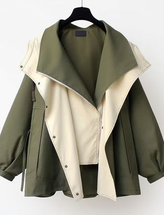 Della Hooded Contrast Zip Jacket in Khaki Green