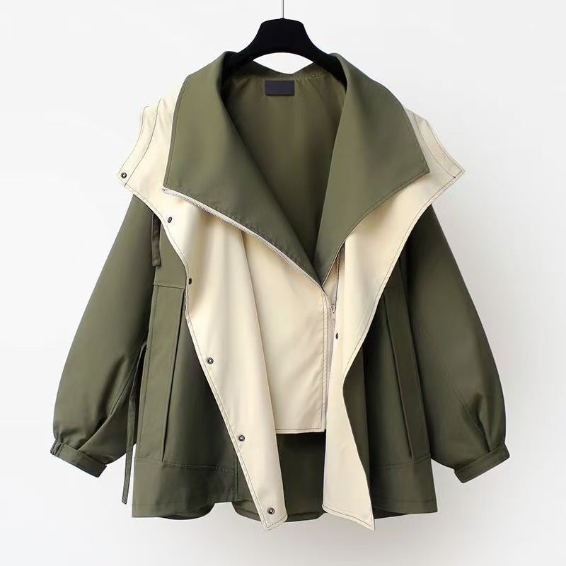 Della Hooded Contrast Zip Jacket in Khaki Green